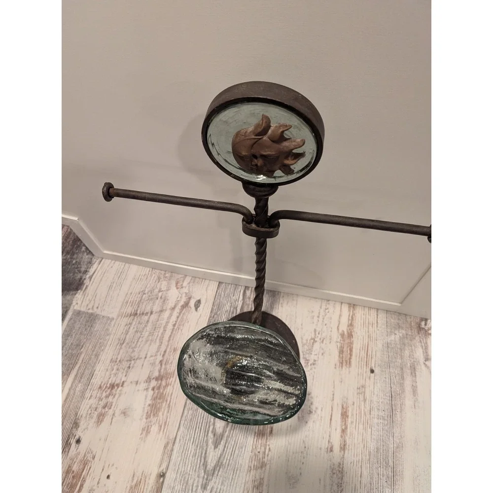 Rustic Countertop Forged Iron Hand Towel Holder Glass Soap Dish Sun Moon Emblem